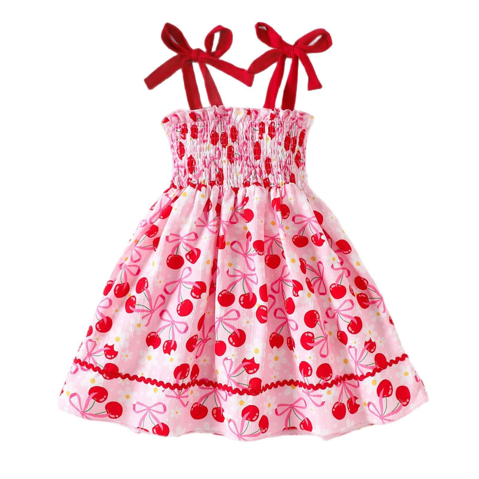 MIXUE Toddler Girls Casual Dresses Summer Cherry Print Spaghetti Strap  Sleeveless A Line Dance Party Dress Activewear,Red,4-5 Years - Walmart.com