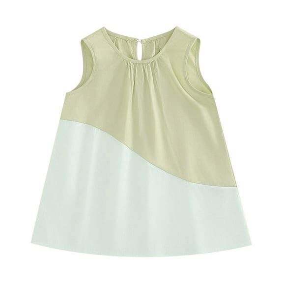 MIXUE Toddler Girls Casual Dresses Summer Color Block Print Patchwork Round Neck Sleeveless Casual Comfortable Outdoor A Line Dress Activewear,Green,3-4 Years