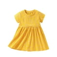 thumbnail image 1 of MIXUE Toddler Girls Casual Dresses Summer Dots Print Round Neck Short Sleeve Elastic Waist Beach A Line Dress Activewear,Yellow,3-4 Years, 1 of 6