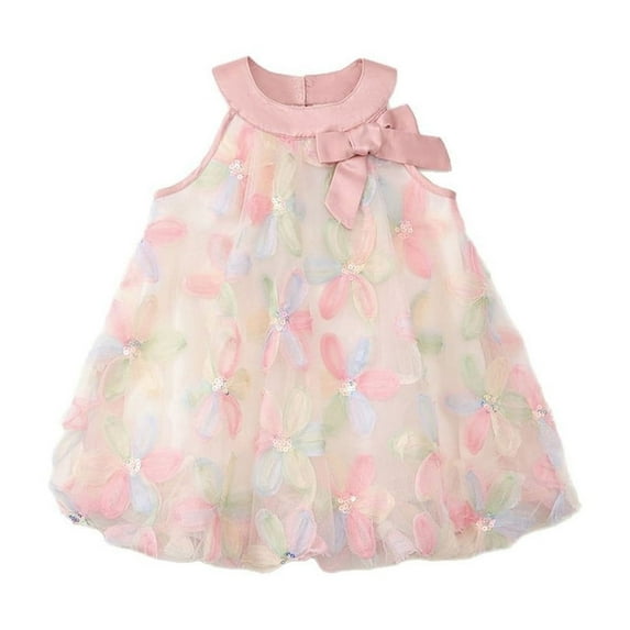 MIXUE Toddler Girls Casual Dresses Summer Floral Print Round Neck Sleeveless Party Comfortable Breathable Casual A Line Dress Activewear,Pink,3-4 Years