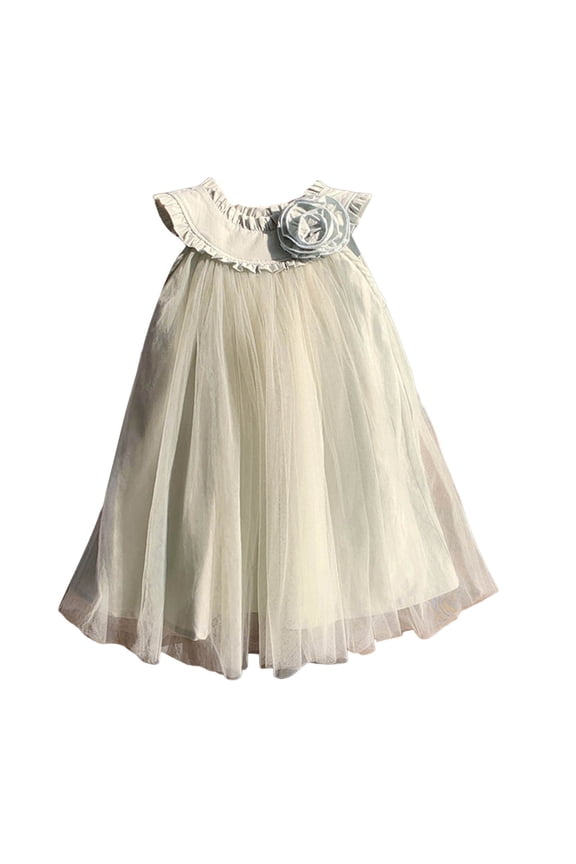 Toddler Girls Casual Dresses Summer Solid Color Round Neck Ruffled Sleeveless A Line Mesh Dance Princess Dress Holiday Wear,Green,3-4 Years