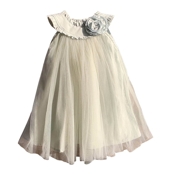 MIXUE Toddler Girls Casual Dresses Summer Solid Color Round Neck Ruffled Sleeveless A Line Mesh Dance Princess Dress Holiday Wear,Green,3-4 Years