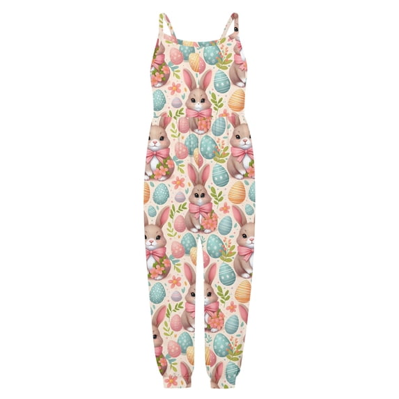 MIXUE Toddler Girls Jumpsuits & Rompers Kids One-pieces Floral Cartoon Easter Bunny Strappy Sleeveless Playsuit Summer Bodysuits Sportwear,Orange,3-4 Years
