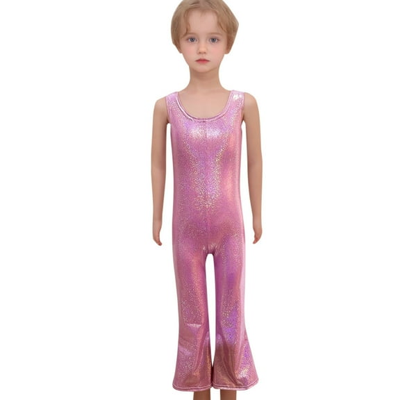 MIXUE Toddler Girls Jumpsuits & Rompers Sequin Tight Stretch Sleeveless Crew Neck Bottoms Bodysuits Daily-Wear,Pink,2-3 Years