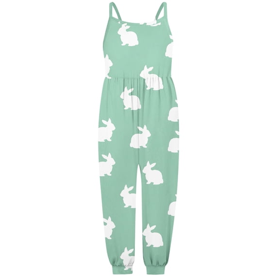 MIXUE Toddler Girls Jumpsuits & Rompers Summer Rabbit Print Spaghetti Strap Sleeveless Overalls Bodysuits Holiday Wear,Green,3-4 Years