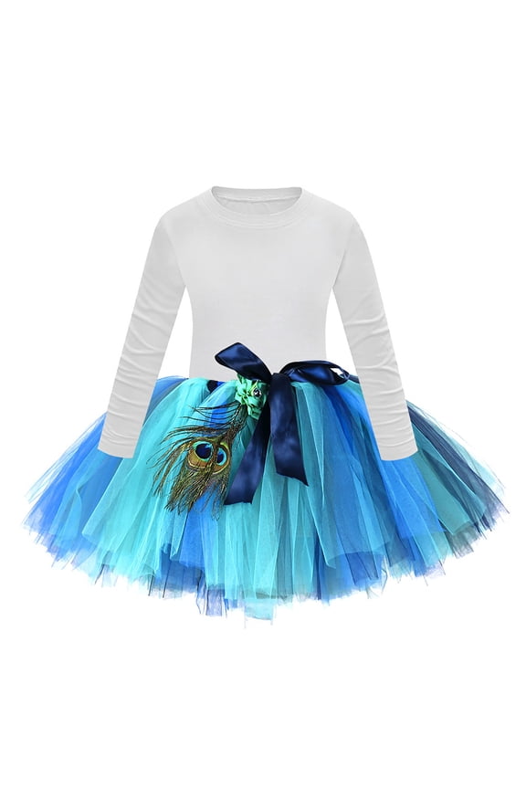 Toddler Girls Outfit Sets Long Sleeve Solid T Shirt Tops Dancing Princess Tutu Skirts Suit Sportwear,White,3-4 Years