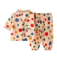 thumbnail image 1 of MIXUE Toddler Girls Outfit Sets Summer Cartoon Print V Neck Button Down Long Sleeve Shirts Tops Pants 2Pcs Pajamas Sleepwear Soft Loungewear Activewear,Beige,2-3 Years, 1 of 3