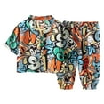 thumbnail image 1 of MIXUE Toddler Girls Outfit Sets Summer Cartoon Print V Neck Button Down Long Sleeve Shirts Tops Pants 2Pcs Pajamas Sleepwear Soft Loungewear Streetwear,Blue,4-5 Years, 1 of 3