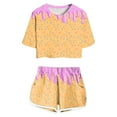 thumbnail image 1 of MIXUE Toddler Girls Outfit Sets Summer Ice Cream Print Crew Neck Short Sleeve T Shirts Tops And Shorts 2 Piece Pajamas Sportwear,Pink,4-5 Years, 1 of 4