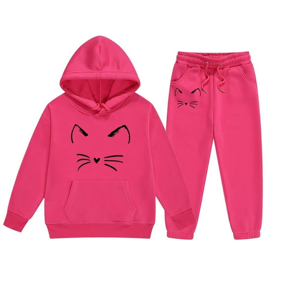 MIXUE Toddler Girls Outfits Sets Child Long Sleeve Cartoon Prints Warm Hoodie Pullover Tops Pants Kids Outfits Sweat Suits
