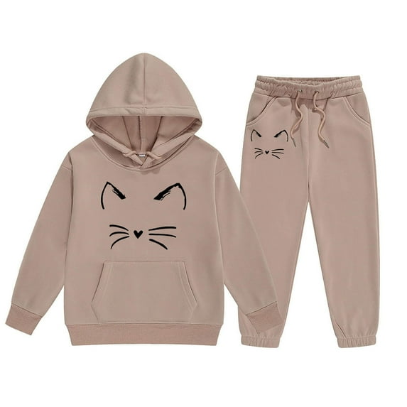 MIXUE Toddler Girls Outfits Sets Child Long Sleeve Cartoon Prints Warm Hoodie Pullover Tops Pants Kids Outfits Sweat Suits
