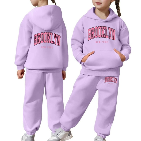 MIXUE Toddler Girls Outfits Sets Long Sleeve Solid Warm Hoodies Pullover Tops With Pants 2 Piece Kids Girls Outfits Sweat Suits