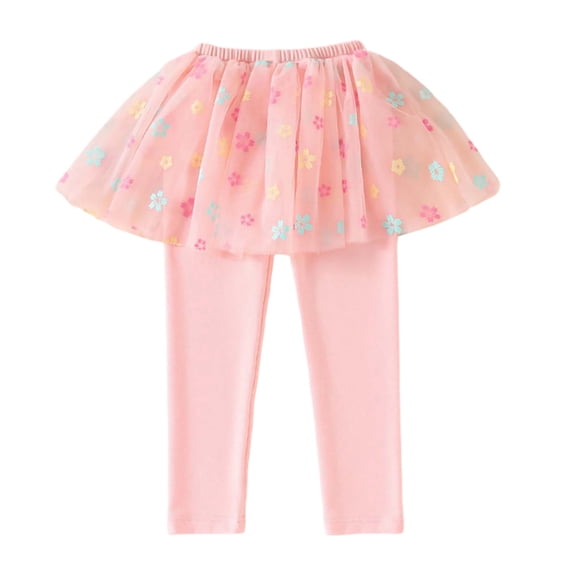 MIXUE Toddler Girls Pants Children'S Leggings Flowers Prints Trousers Two Culottes Spring Autumn Shaggy Yarn Skirt Daily-Wear,Pink,5-6 Years
