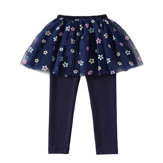 MIXUE Toddler Girls Pants Children'S Leggings Flowers Prints Trousers Two Culottes Spring Autumn Shaggy Yarn Skirt Sportwear,Blue,3-4 Years