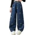 thumbnail image 1 of MIXUE Toddler Girls Pants Kids Jeans Distressed Elastic Waist Baggy Denim Wide Leg Trousers Daily-Wear,Blue,4-5 Years, 1 of 9