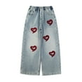 thumbnail image 1 of MIXUE Toddler Girls Pants 'S Bowknot Jeans Wide Leg Flare Cargo Jeans Boot Cut Bottom Denim Baggy Blue Jeans Activewear,Blue,11-14 Years, 1 of 3