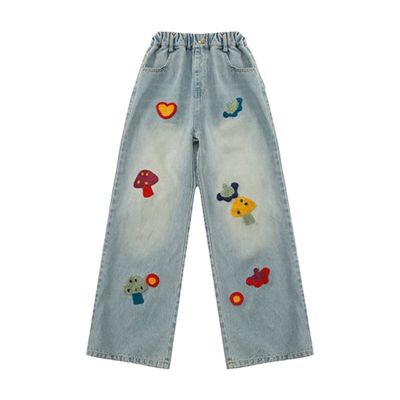 MIXUE Toddler Girls Pants 'S Bowknot Jeans Wide Leg Flare Cargo Jeans Boot Cut Bottom Denim Baggy Blue Jeans Daily-Wear,Blue,5-6 Years