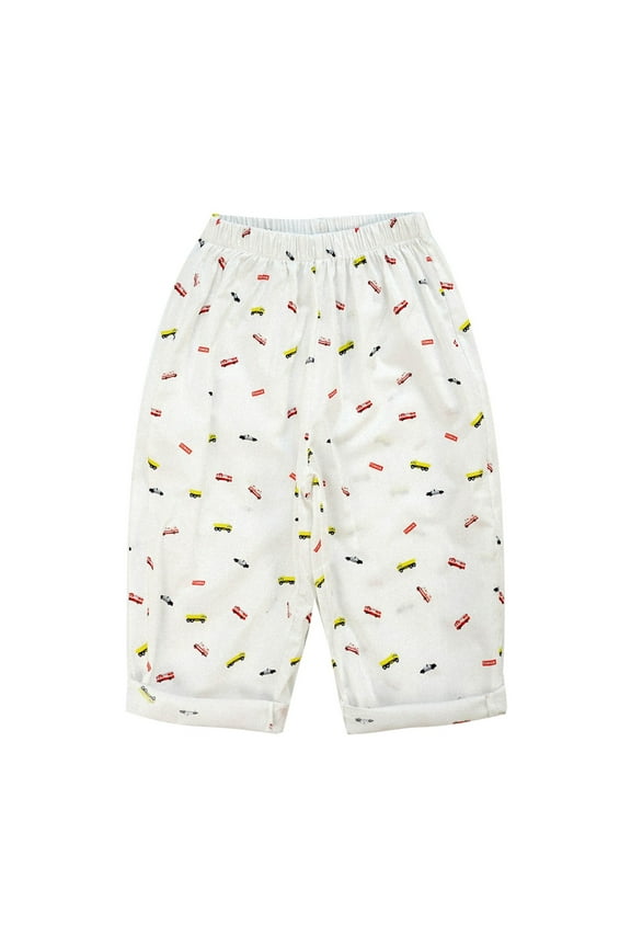 Toddler Girls Pants Summer Cartoon Car Print Long Comfortable Bottoms Soft Casual Trousers Activewear,White,3-4 Years