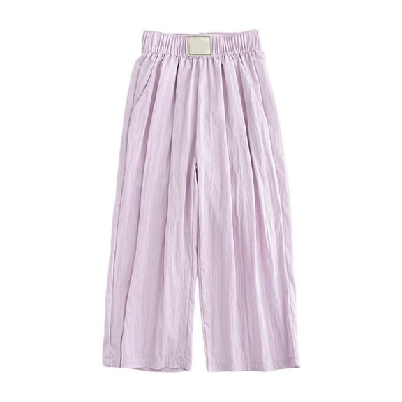MIXUE Toddler Girls Pants Summer Solid Color Elastic High Waist Loose Casual Wide Leg Palazzo Boho Breathable Trousers Sportwear,Purple,3-4 Years