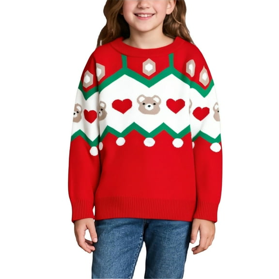 MIXUE Toddler Girls Sweaters Christmas Day Comfortable Knitwear Children Girls Xmas Holiday Sweater Knitwear Cute Outwear
