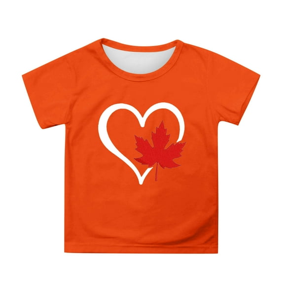 MIXUE Toddler Girls Tops & T-Shirts Canada Print Short Sleeve Crewneck Casual Fit Basic Tops Pullover Tee Shirts Streetwear,Orange,10-11 Years