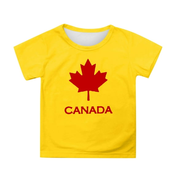 MIXUE Toddler Girls Tops & T-Shirts Canada Print Short Sleeve Crewneck Casual Fit Basic Tops Pullover Tshirts Holiday Wear,Yellow,3-4 Years