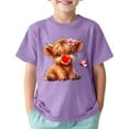 thumbnail image 1 of MIXUE Toddler Girls Tops & T-Shirts Cartoon Cow Print Crew Neck Short Sleeve Sports Casual Comfortable Tops Pullover Tee Shirts Sportwear,Purple,4-5 Years, 1 of 4