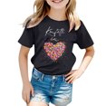 thumbnail image 1 of MIXUE Toddler Girls Tops & T-Shirts Children Carnival Letter Print Round Neck Short Sleeve Pullover Tee Shirts Streetwear,Black,2-3 Years, 1 of 4