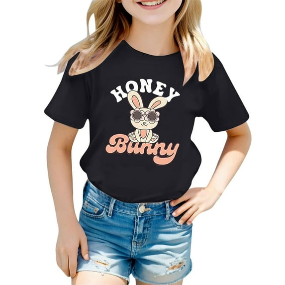 MIXUE Toddler Girls Tops & T-Shirts Children Casual Fashion Cartoon Print Round Neck Short Sleeve Pullover T Shirts Activewear,Black,2-3 Years