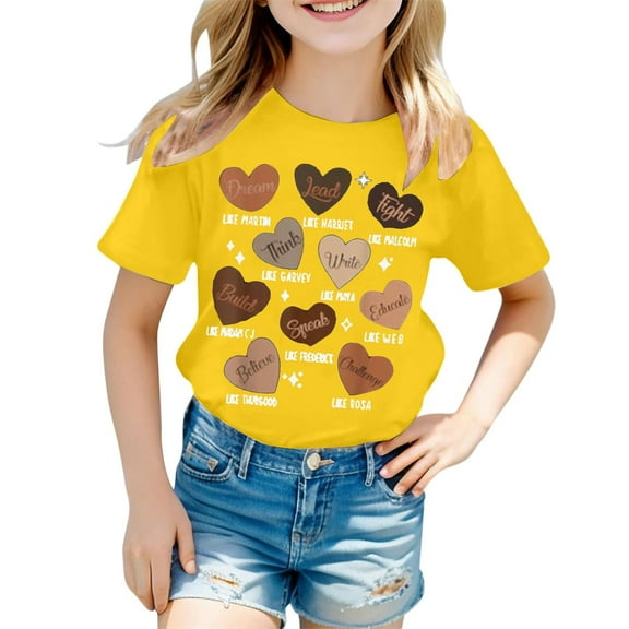 MIXUE Toddler Girls Tops & T-Shirts Children Casual Fashion Cartoon Print Round Neck Short Sleeve Pullover Tee Shirts Streetwear,Yellow,2-3 Years