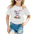 thumbnail image 1 of MIXUE Toddler Girls Tops & T-Shirts Easter Bunny Children Cute Rabbit Round Neck Short Sleeve Casual Pullover Tshirts Outwear,White,4-5 Years, 1 of 4