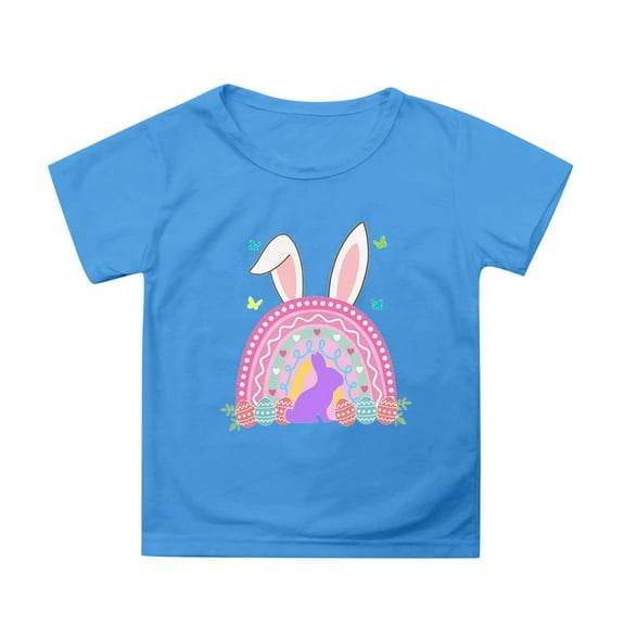 MIXUE Toddler Girls Tops & T-Shirts Easter Bunny Round Neck Short Sleeve Casual Solid Color Tops Pullover T Shirts Daily-Wear,Blue,12-13 Years