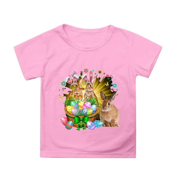 MIXUE Toddler Girls Tops & T-Shirts Easter Bunny Round Neck Short Sleeve Casual Solid Color Tops Pullover T Shirts Daily-Wear,Pink,12-13 Years