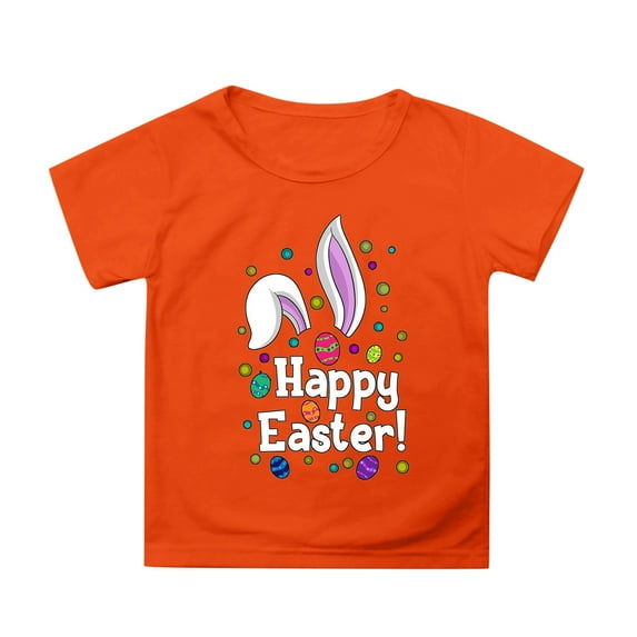 MIXUE Toddler Girls Tops & T-Shirts Easter Bunny Round Neck Short Sleeve Casual Solid Color Tops Pullover Tshirts Holiday Wear,Orange,4-5 Years