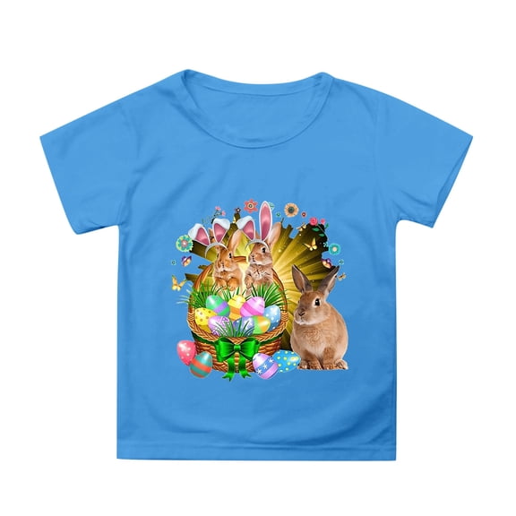 MIXUE Toddler Girls Tops & T-Shirts Easter Bunny Round Neck Short Sleeve Casual Solid Color Tops Pullover Tshirts Outwear,Blue,10-11 Years