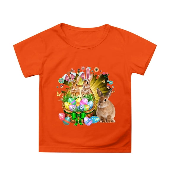 MIXUE Toddler Girls Tops & T-Shirts Easter Bunny Round Neck Short Sleeve Casual Solid Color Tops Pullover Tshirts Outwear,Orange,10-11 Years