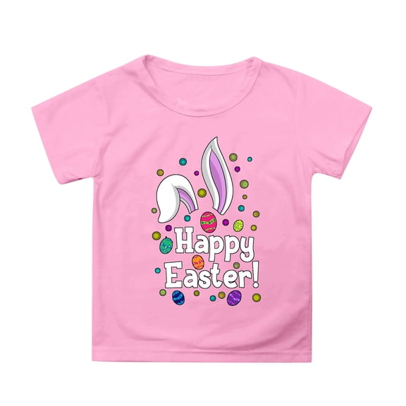 MIXUE Toddler Girls Tops & T-Shirts Easter Bunny Round Neck Short Sleeve Casual Solid Color Tops Pullover Tshirts Outwear,Pink,10-11 Years