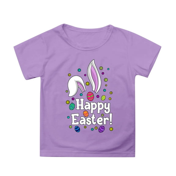 MIXUE Toddler Girls Tops & T-Shirts Easter Bunny Round Neck Short Sleeve Casual Solid Color Tops Pullover Tshirts Outwear,Purple,10-11 Years