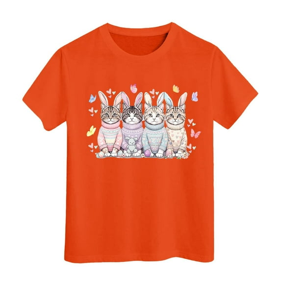 MIXUE Toddler Girls Tops & T-Shirts Easter Eggs Bunny Kids Round Neck Short Sleeve Summer Casual Pullover Tshirts Holiday Wear,Orange,3-4 Years