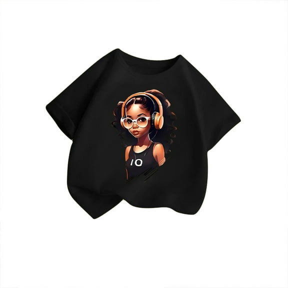 MIXUE Toddler Girls Tops & T-Shirts Kid Cute Graphic Round Neck Short Sleeve Summer Casual Pullover Tee Shirts Sportwear,Black,3-4 Years