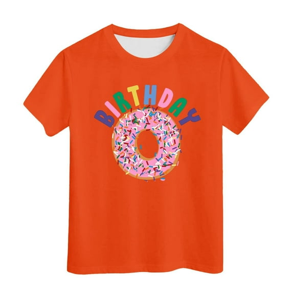 MIXUE Toddler Girls Tops & T-Shirts Kids Children Birthday Cartoon Print Short Sleeve Crewneck Casual Fit Basic Tops Pullover T Shirts Daily-Wear,Orange,6-7 Years