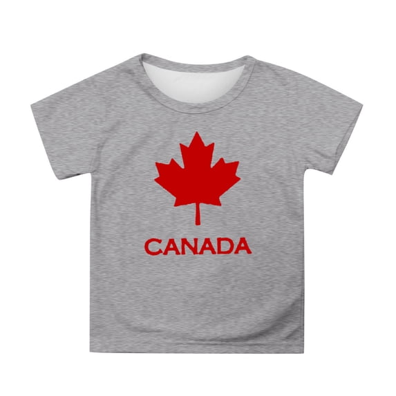 MIXUE Toddler Girls Tops & T-Shirts Kids Children Canada Print Short Sleeve Crewneck Casual Fit Basic Tops Pullover Tee Shirts Sportwear,Gray,6-7 Years