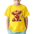 thumbnail image 1 of MIXUE Toddler Girls Tops & T-Shirts Kids Children Cartoon Cow Print Crew Neck Short Sleeve Sports Casual Comfortable Tops Pullover Tshirts Outwear,Yellow,5-6 Years, 1 of 4