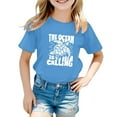 thumbnail image 1 of MIXUE Toddler Girls Tops & T-Shirts Kids Children Letter Print Round Neck Short Sleeves Casual Tops Pullover Tshirts Outwear,Blue,8-9 Years, 1 of 4