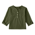 thumbnail image 1 of MIXUE Toddler Girls Tops & T-Shirts Kids Children Linen Solid Color V Neck Buttons Long Sleeve Loose Fit Tops Pullover Tee Shirts Sportwear,Green,7-8 Years, 1 of 7