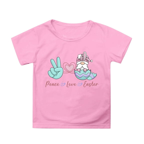 MIXUE Toddler Girls Tops & T-Shirts Kids Summer Easter Bunny Round Neck Petal Sleeve Casual Solid Color Pullover T Shirts Daily-Wear,Pink,4-5 Years