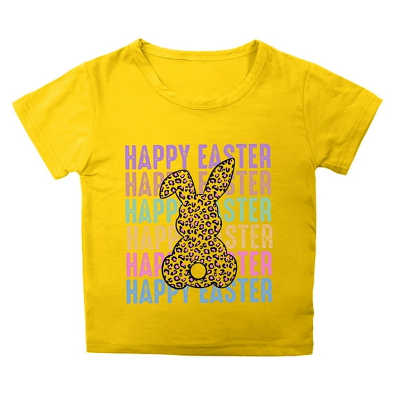 MIXUE Toddler Girls Tops & T-Shirts Kids Summer Easter Bunny Round Neck Petal Sleeve Casual Solid Color Pullover T Shirts Daily-Wear,Yellow,3-4 Years