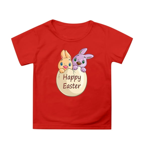 MIXUE Toddler Girls Tops & T-Shirts Kids Summer Easter Bunny Round Neck Petal Sleeve Casual Solid Color Pullover Tee Shirts Streetwear,Red,3-4 Years
