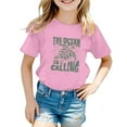 thumbnail image 1 of MIXUE Toddler Girls Tops & T-Shirts Letter Print Round Neck Short Sleeves Casual Tops Pullover Tshirts Holiday Wear,Pink,3-4 Years, 1 of 4