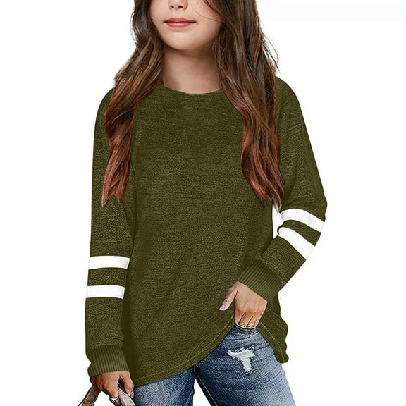 MIXUE Toddler Girls Tops & T-Shirts Solid Color Crew Neck Long Sleeve Loose Sweatshirts Tops Sportwear,Green,2-3 Years